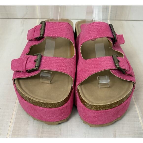 Eternal & Love PINK SUEDE BUCKLE PLATFORM SANDALS Women’s Sz 41 (US Sz 10) NEW - Picture 3 of 11